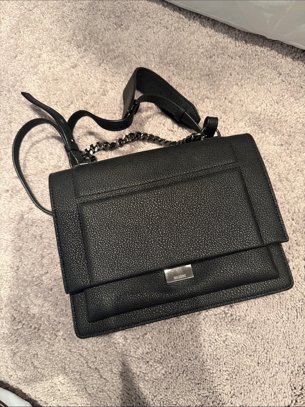 Black Leather Crossbody Shoulder Bag - Unbranded